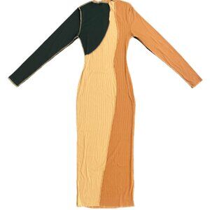 Women's Cream, Brown and Black , Long Sleeve Dress, Ribbed and Fitted, Stretchy